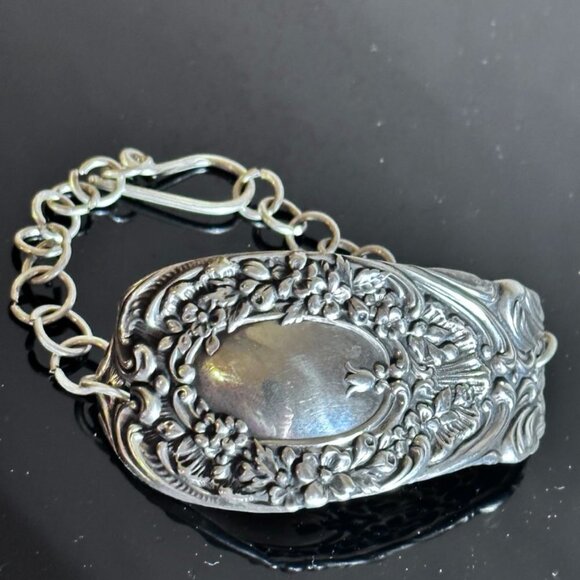 Antique Sterling Silver Cuff Bracelet 925 Victorian Gorham Floral Spoon Gift - Picture 3 of 10